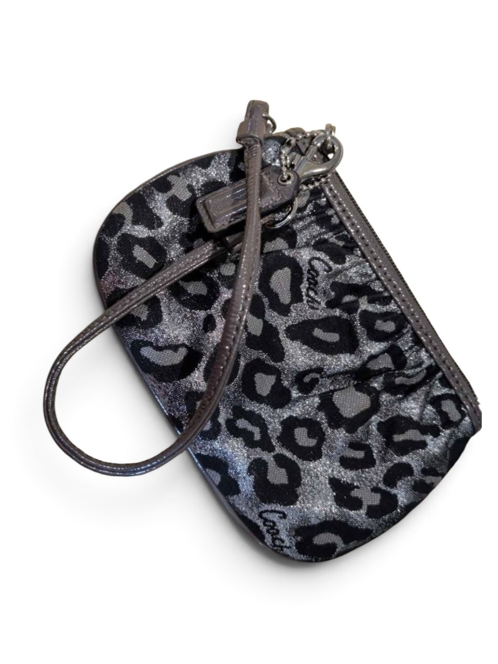 Coach Women’s Silver Black Leopard Wristlet